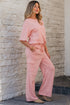 Solid Casual Half Sleeve Cargo Wide Leg Pant Set
