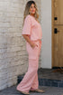 Solid Casual Half Sleeve Cargo Wide Leg Pant Set