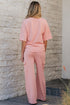 Solid Casual Half Sleeve Cargo Wide Leg Pant Set