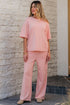 Solid Casual Half Sleeve Cargo Wide Leg Pant Set