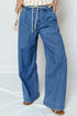 Solid Casual Lace Up Pull On Wide Leg Jeans
