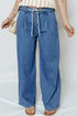 Solid Casual Lace Up Pull On Wide Leg Jeans