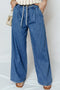 Solid Casual Lace Up Pull On Wide Leg Jeans