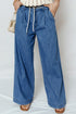 Solid Casual Lace Up Pull On Wide Leg Jeans