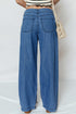 Solid Casual Lace Up Pull On Wide Leg Jeans