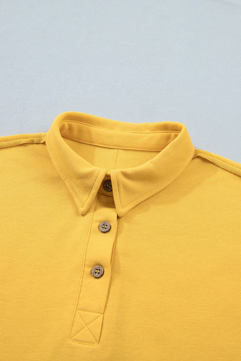 Solid Casual Loose Polo Tee Elastic Waist Short Sets