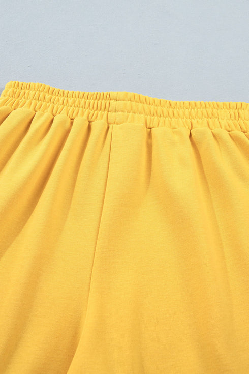 Solid Casual Loose Polo Tee Elastic Waist Short Sets