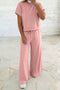 Solid Casual Loose Tee Wide Leg Drawstring Pant Set
