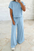 Solid Casual Loose Tee Wide Leg Drawstring Pant Set