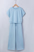Solid Casual Loose Tee Wide Leg Drawstring Pant Set