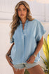 Solid Casual Oversized Split V Neck Denim Blouse