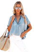 Solid Casual Oversized Split V Neck Denim Blouse