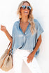 Solid Casual Oversized Split V Neck Denim Blouse