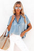 Solid Casual Oversized Split V Neck Denim Blouse