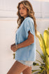 Solid Casual Oversized Split V Neck Denim Blouse