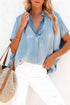 Solid Casual Oversized Split V Neck Denim Blouse