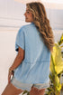 Solid Casual Oversized Split V Neck Denim Blouse