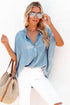 Solid Casual Oversized Split V Neck Denim Blouse