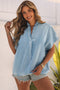 Solid Casual Oversized Split V Neck Denim Blouse