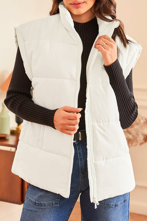 Solid Casual Oversized Stand Neck Puffer Vest