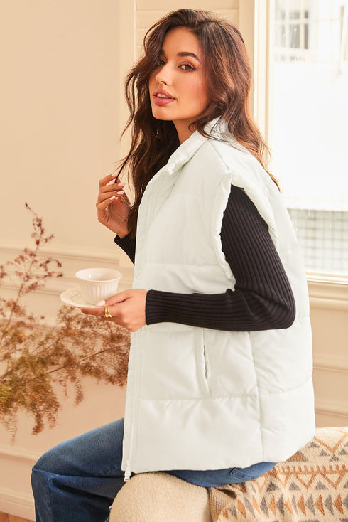 Solid Casual Oversized Stand Neck Puffer Vest