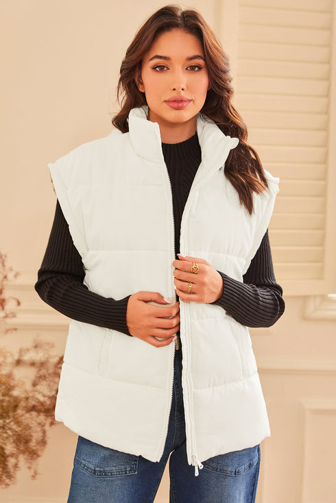Solid Casual Oversized Stand Neck Puffer Vest