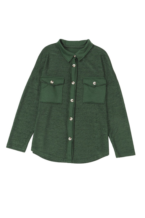 Solid Casual Relaxed Fit Flap Pocket Shirt Jacket