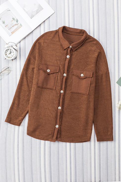 Solid Casual Relaxed Fit Flap Pocket Shirt Jacket