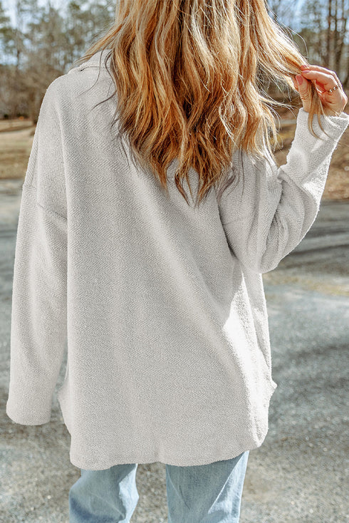 Solid Casual Relaxed Fit Flap Pocket Shirt Jacket