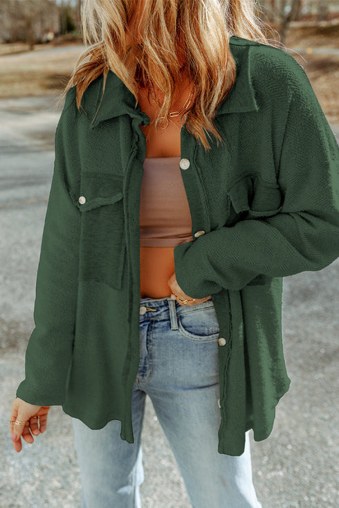 Solid Casual Relaxed Fit Flap Pocket Shirt Jacket
