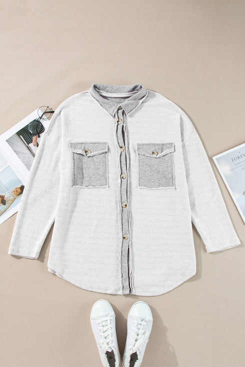 Solid Casual Relaxed Fit Flap Pocket Shirt Jacket