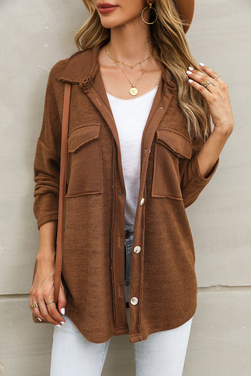 Solid Casual Relaxed Fit Flap Pocket Shirt Jacket
