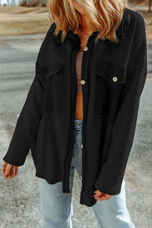 Solid Casual Relaxed Fit Flap Pocket Shirt Jacket