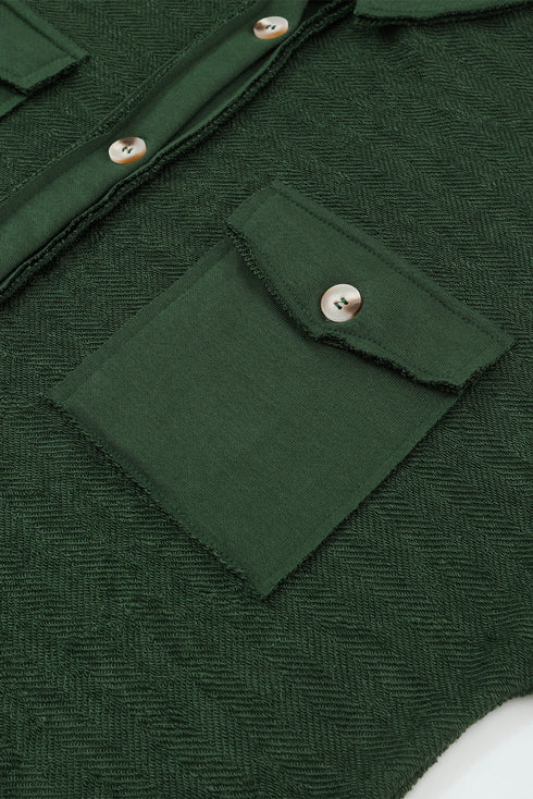 Solid Casual Relaxed Fit Flap Pocket Shirt Jacket