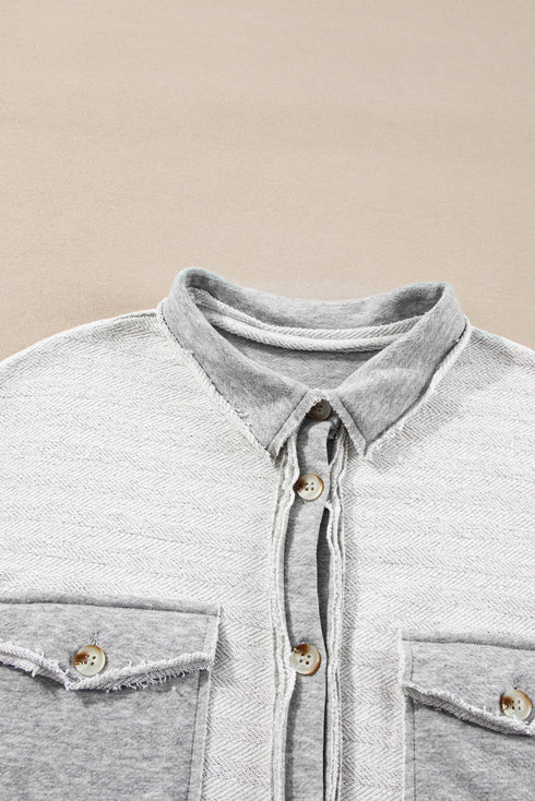Solid Casual Relaxed Fit Flap Pocket Shirt Jacket