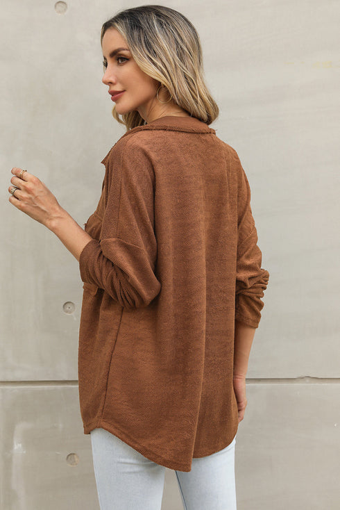 Solid Casual Relaxed Fit Flap Pocket Shirt Jacket