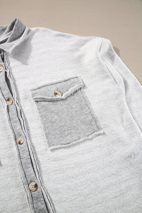 Solid Casual Relaxed Fit Flap Pocket Shirt Jacket
