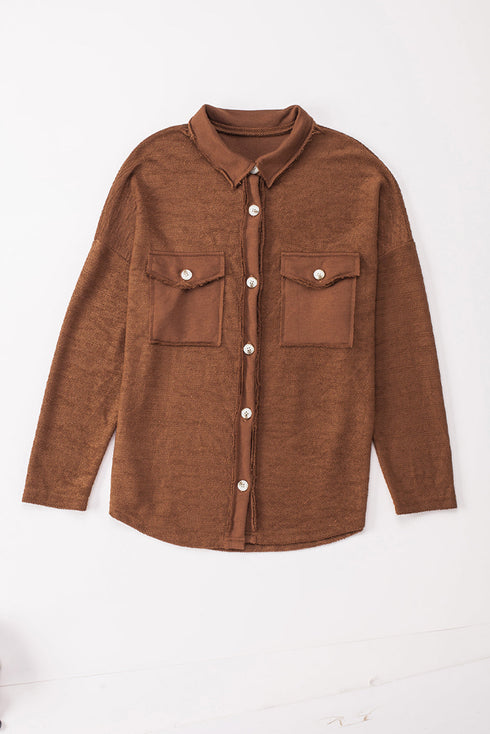 Solid Casual Relaxed Fit Flap Pocket Shirt Jacket