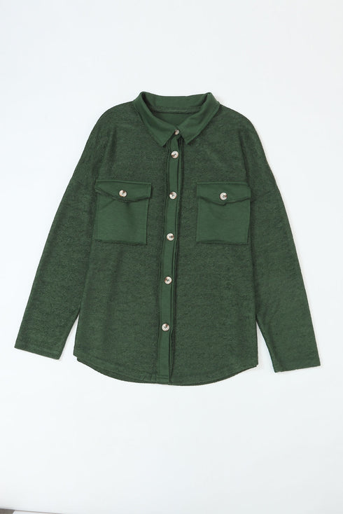 Solid Casual Relaxed Fit Flap Pocket Shirt Jacket