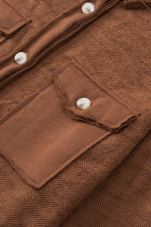 Solid Casual Relaxed Fit Flap Pocket Shirt Jacket