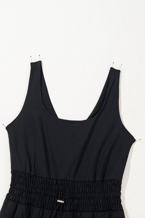 Solid Casual Sleeveless Loop Drawstring Cinched Waist Romper