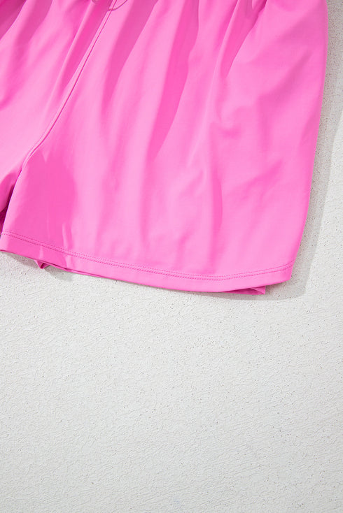 Solid Casual Sleeveless Loop Drawstring Cinched Waist Romper