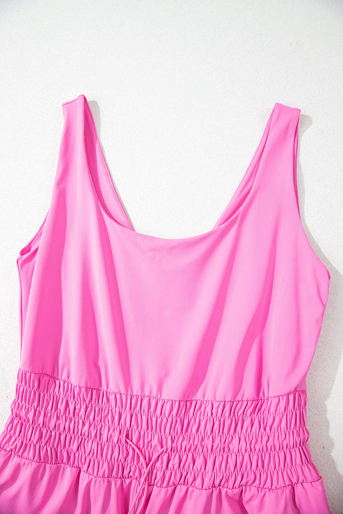 Solid Casual Sleeveless Loop Drawstring Cinched Waist Romper