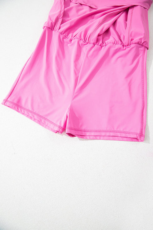 Solid Casual Sleeveless Loop Drawstring Cinched Waist Romper