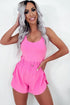 Solid Casual Sleeveless Loop Drawstring Cinched Waist Romper