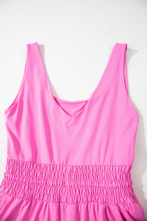 Solid Casual Sleeveless Loop Drawstring Cinched Waist Romper