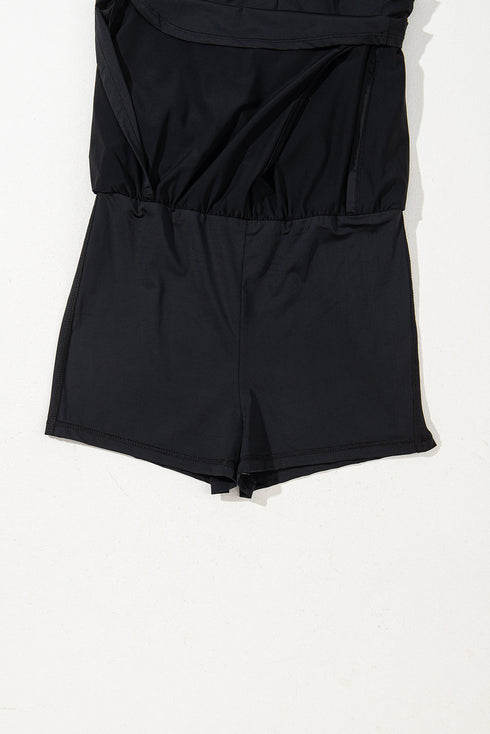 Solid Casual Sleeveless Loop Drawstring Cinched Waist Romper