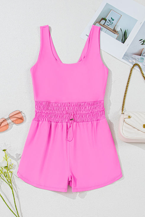 Solid Casual Sleeveless Loop Drawstring Cinched Waist Romper