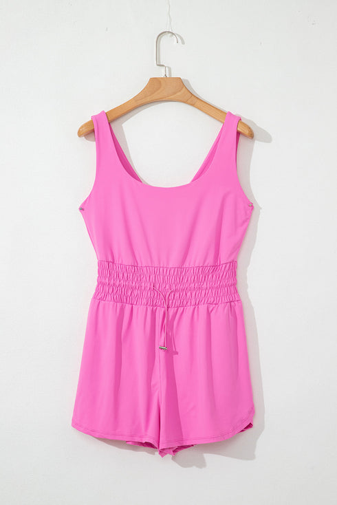 Solid Casual Sleeveless Loop Drawstring Cinched Waist Romper