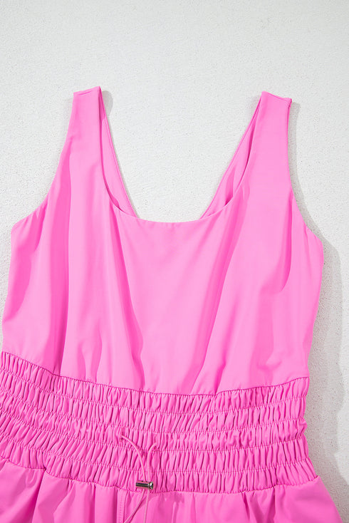 Solid Casual Sleeveless Loop Drawstring Cinched Waist Romper